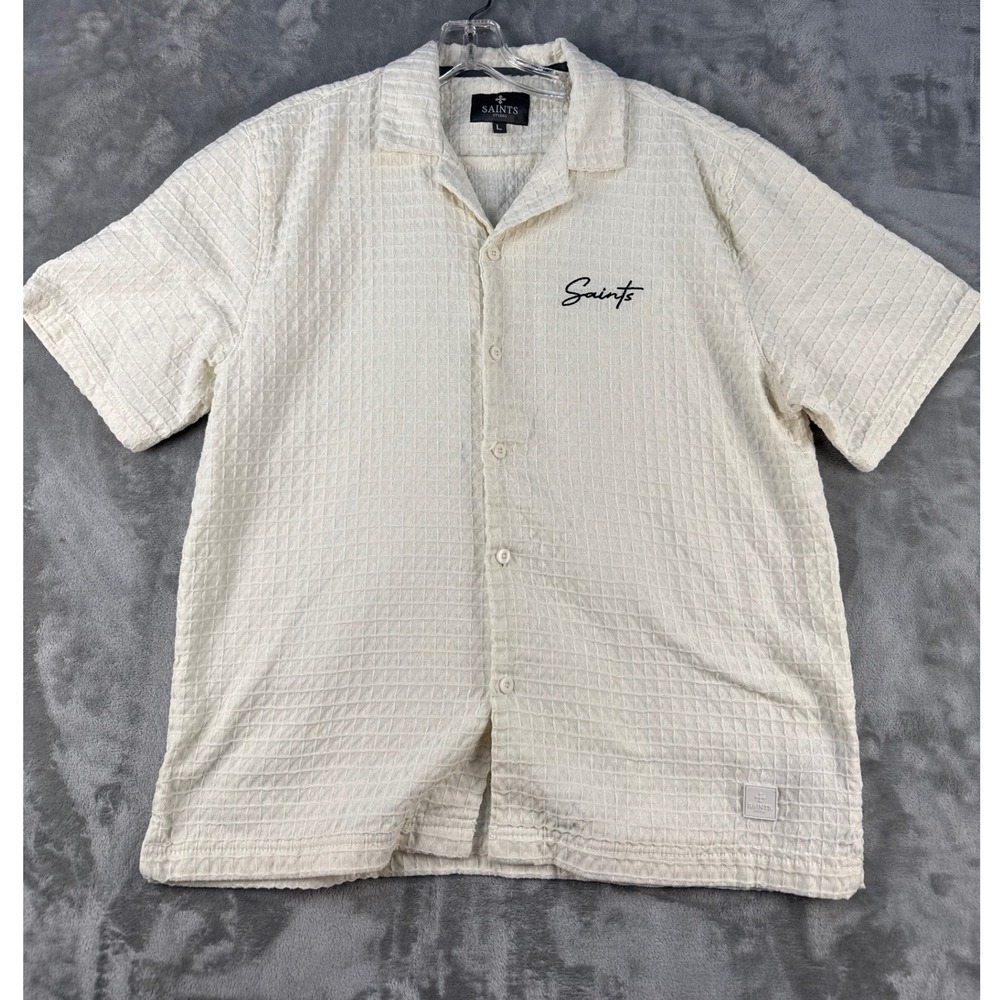 Saints Studio Mens Cream Short Sleeve Button Down Shirt Large